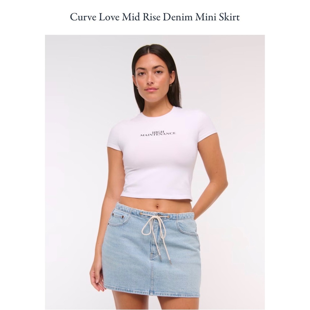 🖤Abercrombie & Fitch 🤑🖤🚨Curve Love Mid Rise Denim‎ Mini Skirt Size-27NEW$70 - Picture 2 of 9